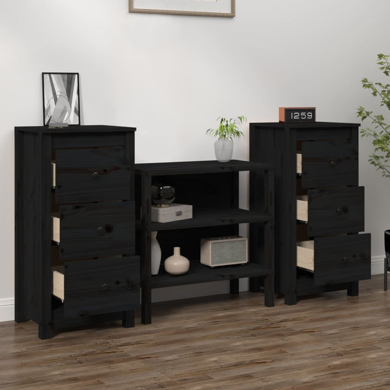 vidaXL Sideboards 2 pcs Black 40x35x80 cm Solid Wood Pine