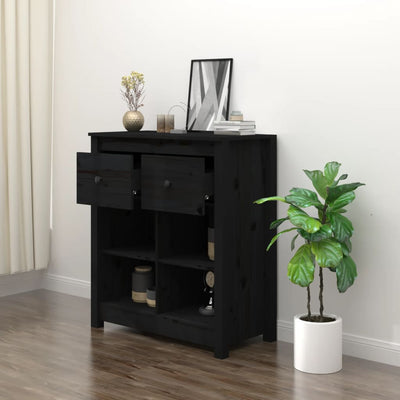 vidaXL Sideboard Black 70x35x80 cm Solid Wood Pine
