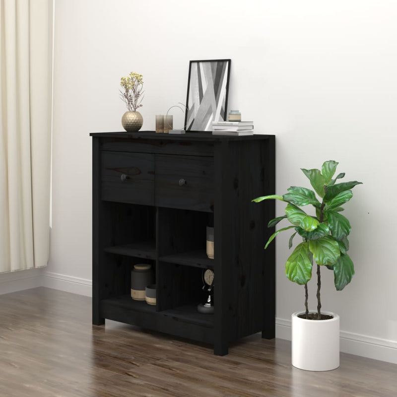 vidaXL Sideboard Black 70x35x80 cm Solid Wood Pine