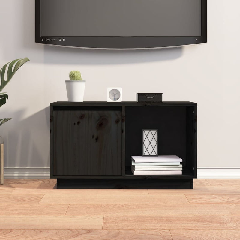vidaXL TV Cabinet Black 74x35x44 cm Solid Wood Pine
