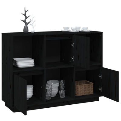 vidaXL Sideboard Black 110.5x35x80 cm Solid Wood Pine