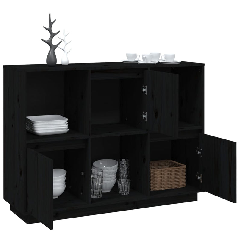 vidaXL Sideboard Black 110.5x35x80 cm Solid Wood Pine