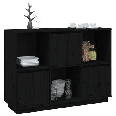 vidaXL Sideboard Black 110.5x35x80 cm Solid Wood Pine