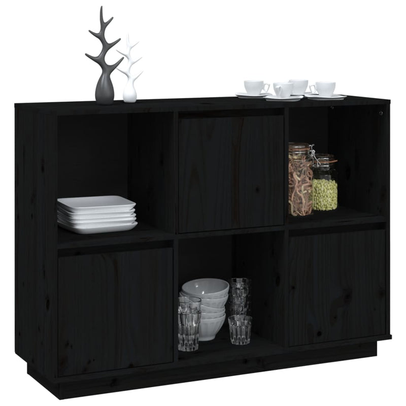 vidaXL Sideboard Black 110.5x35x80 cm Solid Wood Pine