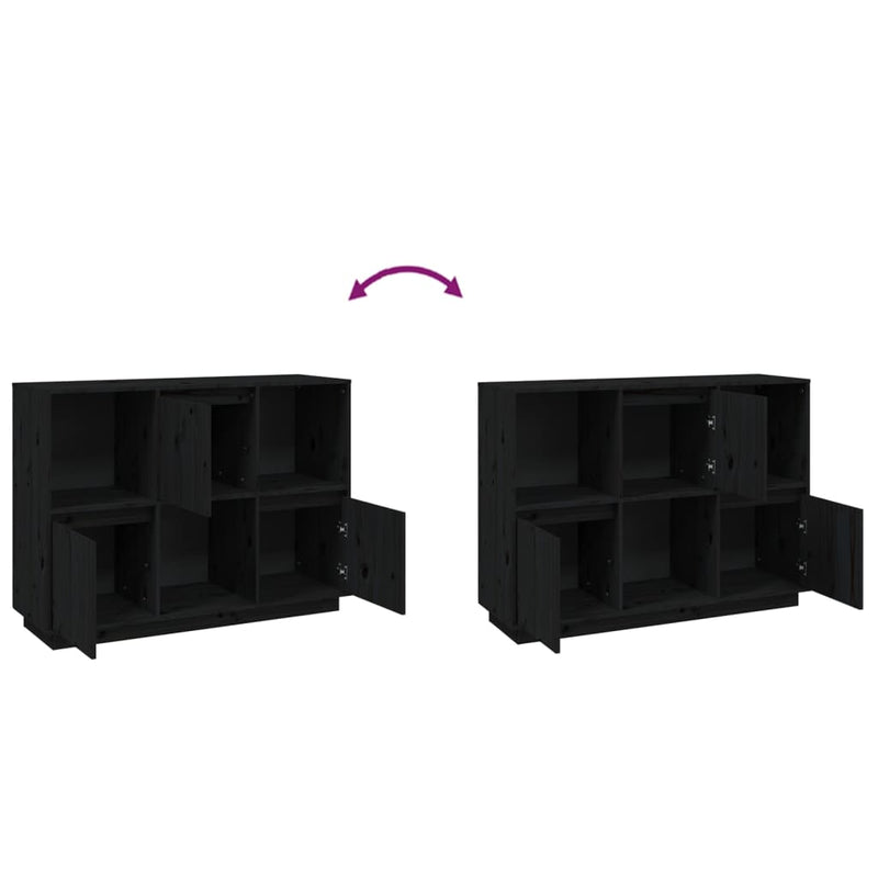 vidaXL Sideboard Black 110.5x35x80 cm Solid Wood Pine