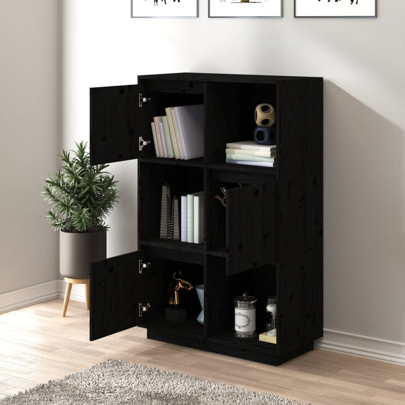 vidaXL Highboard Black 74x35x117 cm Solid Wood Pine