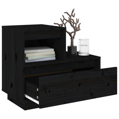 vidaXL Bedside Cabinet Black 60x34x51 cm Solid Wood Pine