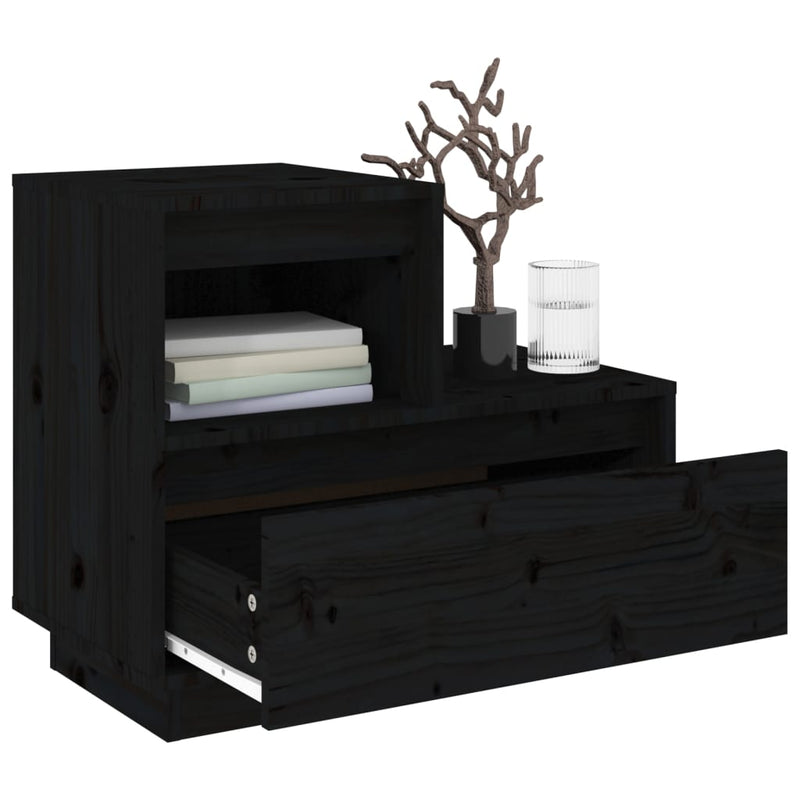 vidaXL Bedside Cabinet Black 60x34x51 cm Solid Wood Pine