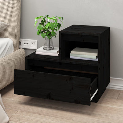 vidaXL Bedside Cabinet Black 60x34x51 cm Solid Wood Pine