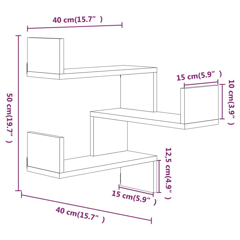 vidaXL Wall Corner Shelves 2 pcs Grey Sonoma 40x40x50 cm Engineered Wood