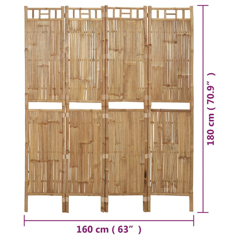 vidaXL 4-Panel Room Divider Bamboo 160x180 cm