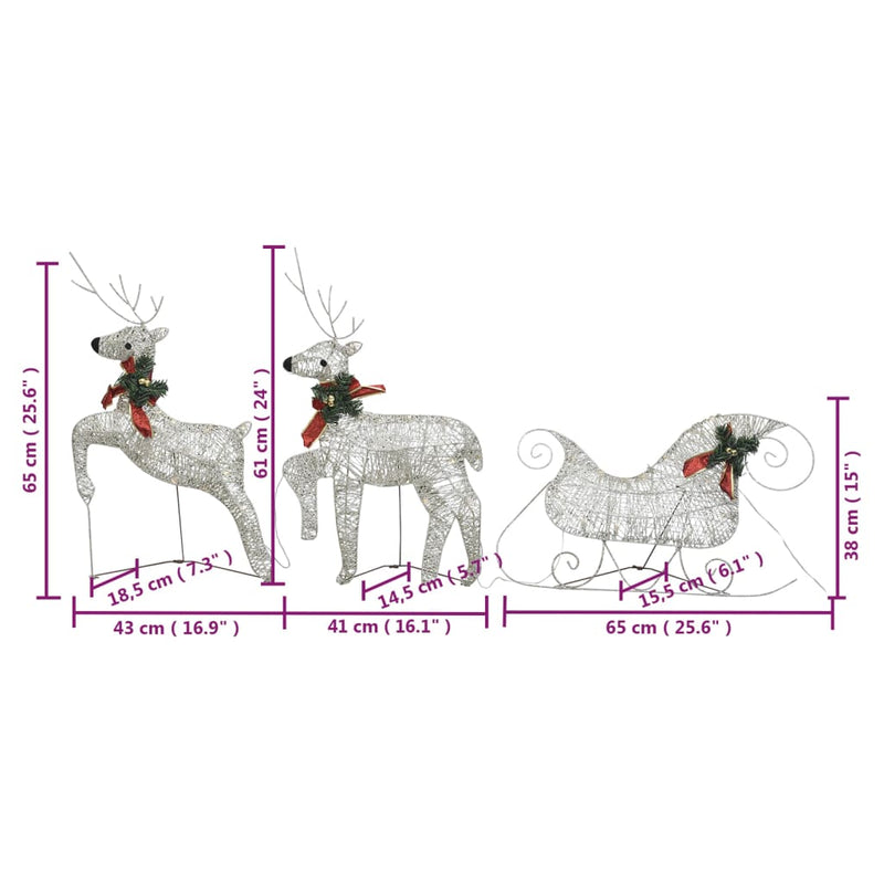 vidaXL Reindeer & Sleigh Christmas Decoration 140 LEDs Outdoor Silver