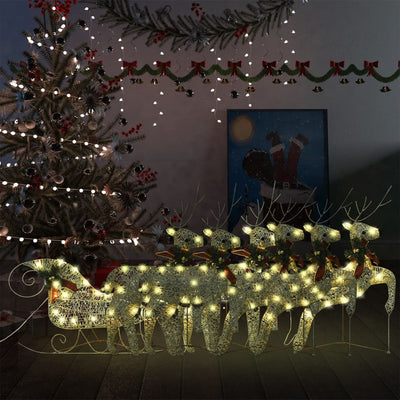 vidaXL Reindeer & Sleigh Christmas Decoration 140 LEDs Outdoor Silver