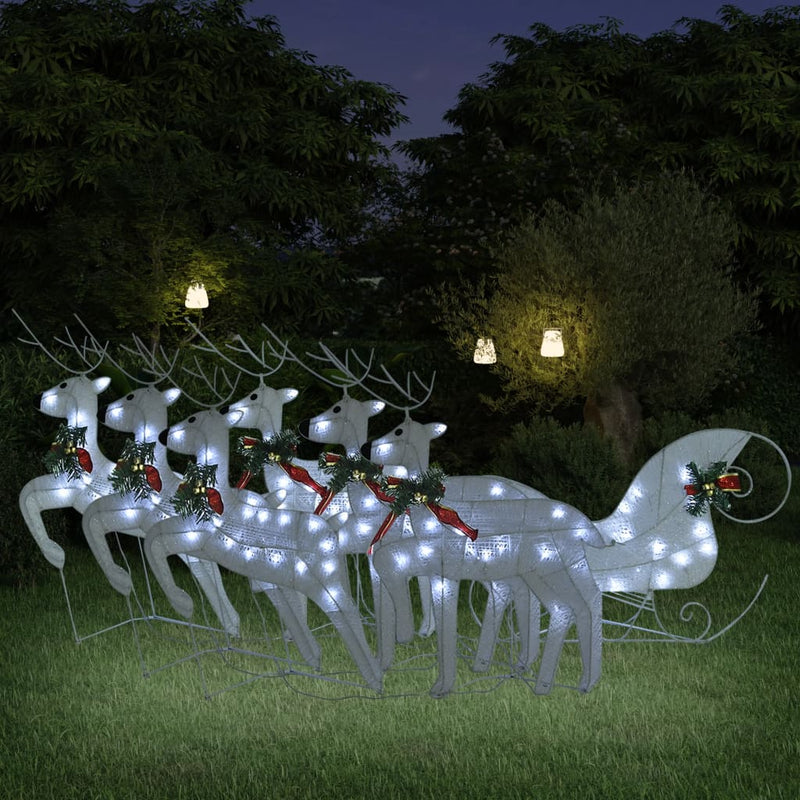 vidaXL Reindeer & Sleigh Christmas Decoration 140 LEDs Outdoor Silver