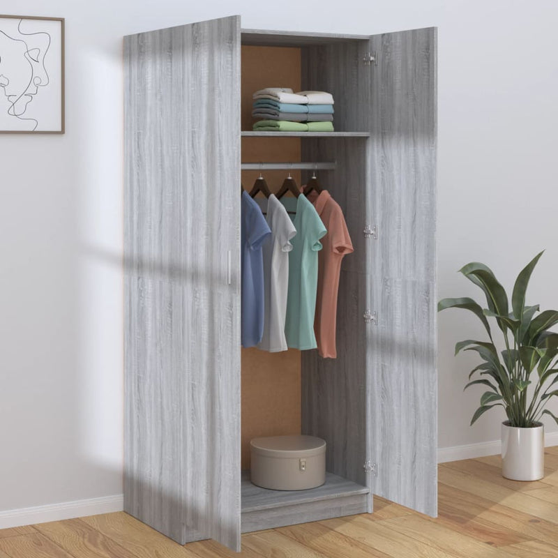 vidaXL Wardrobe Grey Sonoma 80x52x180 cm Engineered Wood