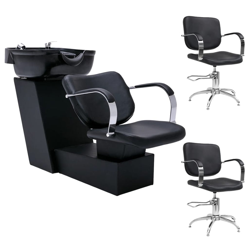vidaXL Shampoo Backwash Unit with Salon Chairs Faux Leather