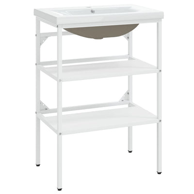 vidaXL Bathroom Washbasin Frame with Built-in Basin Black Iron