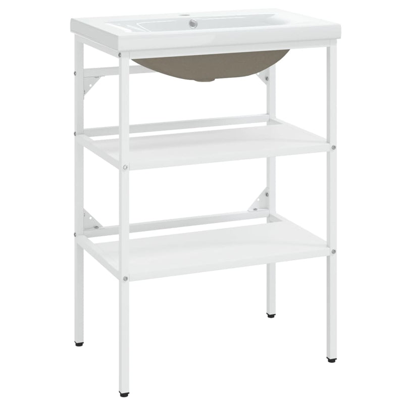 vidaXL Bathroom Washbasin Frame with Built-in Basin Black Iron