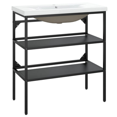 vidaXL Bathroom Washbasin Frame with Built-in Basin Black Iron