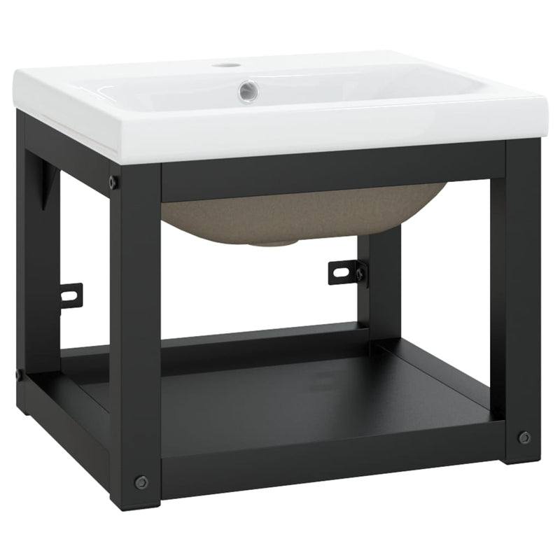 vidaXL Bathroom Washbasin Frame with Built-in Basin Black Iron