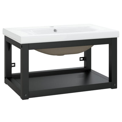 vidaXL Bathroom Washbasin Frame with Built-in Basin Black Iron
