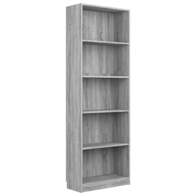 vidaXL 5-Tier Book Cabinet Grey Sonoma 40x24x175 cm Engineered Wood