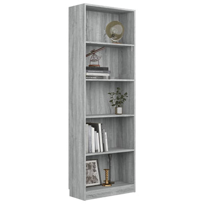vidaXL 5-Tier Book Cabinet Grey Sonoma 40x24x175 cm Engineered Wood