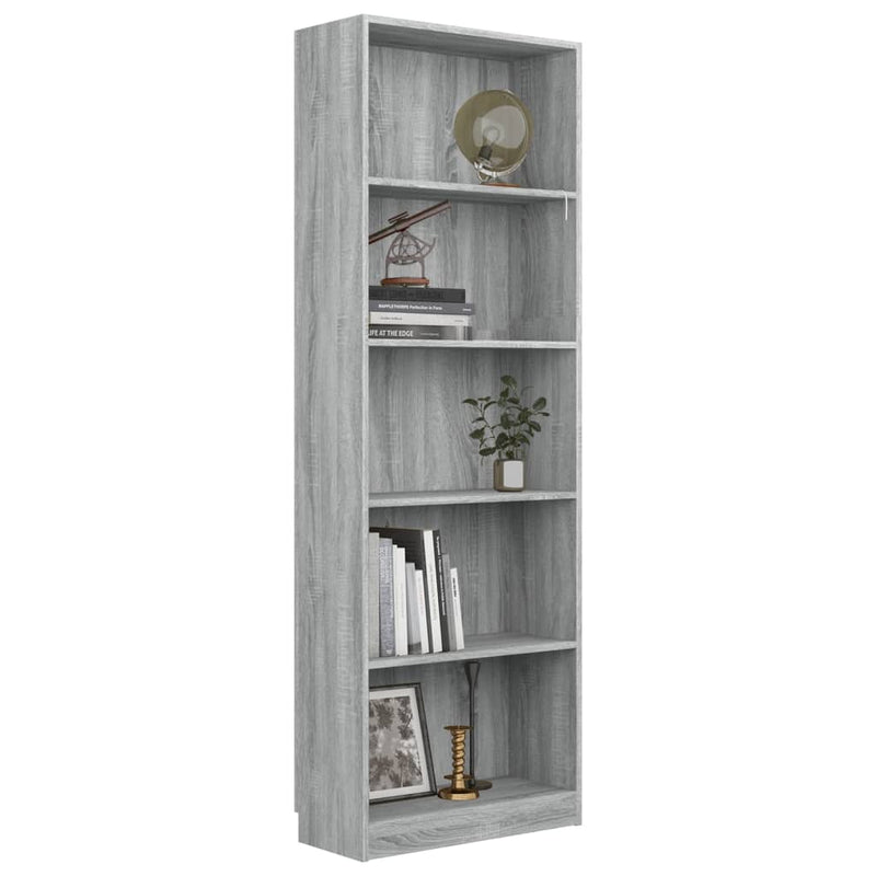 vidaXL 5-Tier Book Cabinet Grey Sonoma 40x24x175 cm Engineered Wood