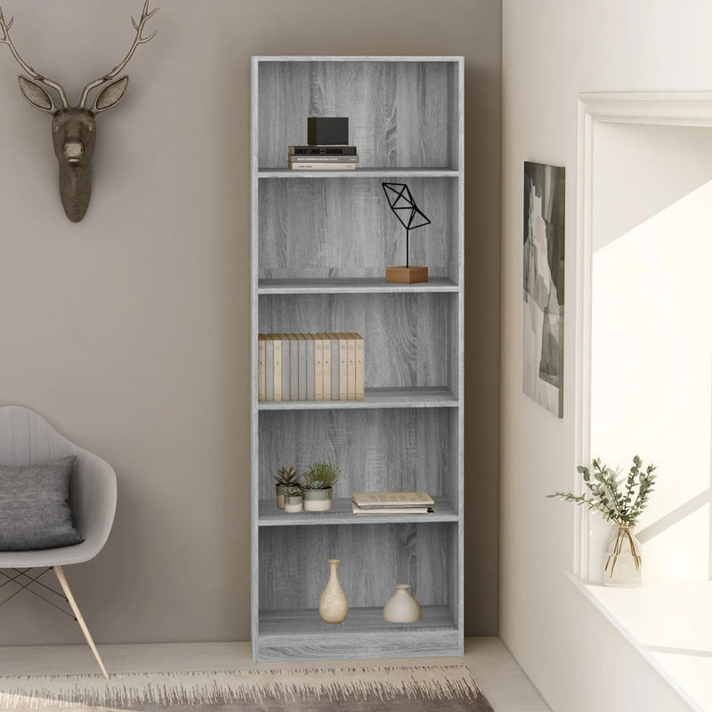 vidaXL 5-Tier Book Cabinet Grey Sonoma 40x24x175 cm Engineered Wood