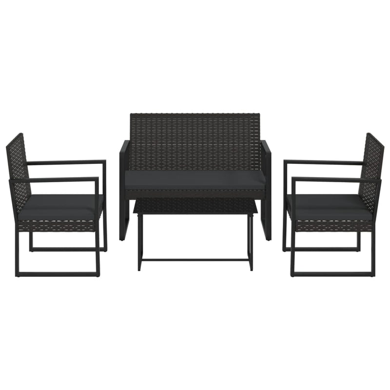 vidaXL 4 Piece Garden Lounge Set with Cushions Black Poly Rattan