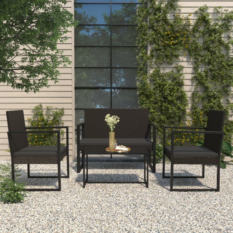 vidaXL 4 Piece Garden Lounge Set with Cushions Black Poly Rattan