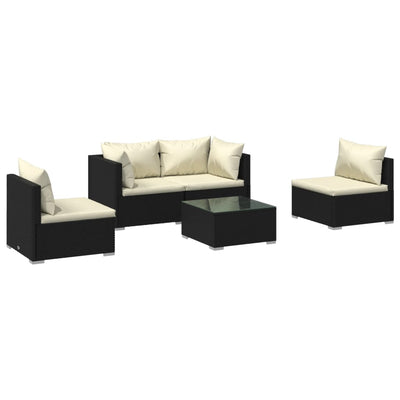 vidaXL 5 Piece Garden Lounge Set with Cushions Poly Rattan Black