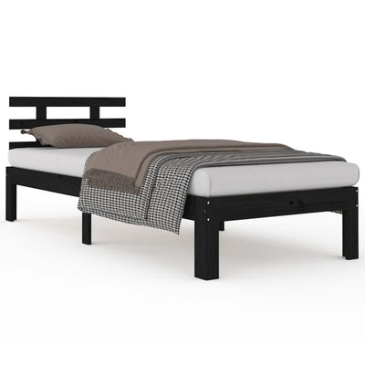 vidaXL Bed Frame without Mattress Black Solid Wood 100x200 cm