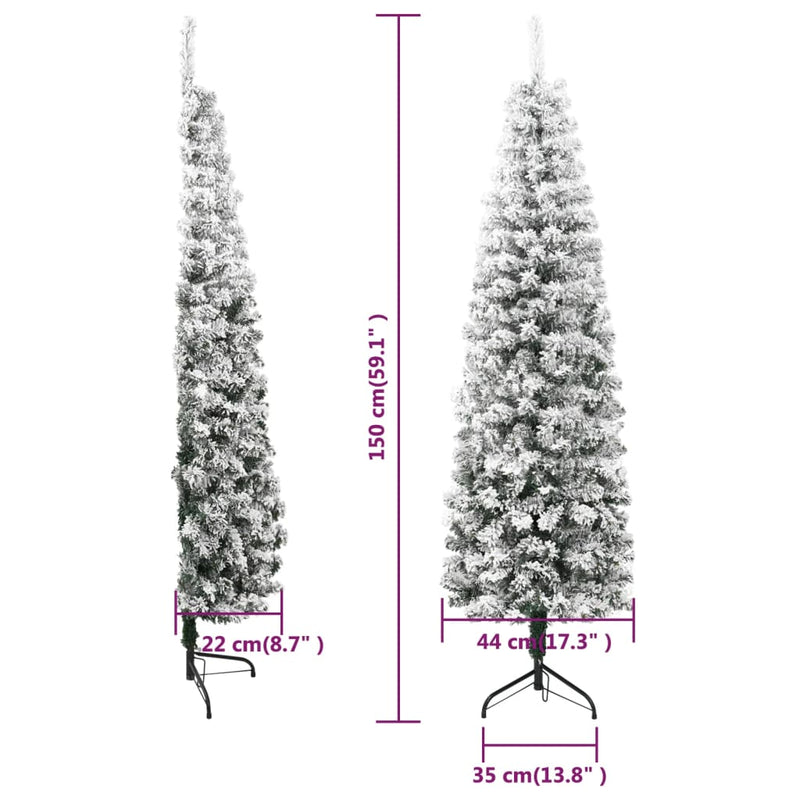 vidaXL Slim Artificial Half Christmas Tree with Flocked Snow 150 cm