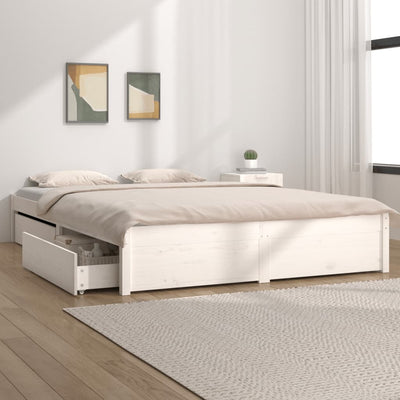 vidaXL Bed Frame without Mattress with Drawers White 183x203 cm King