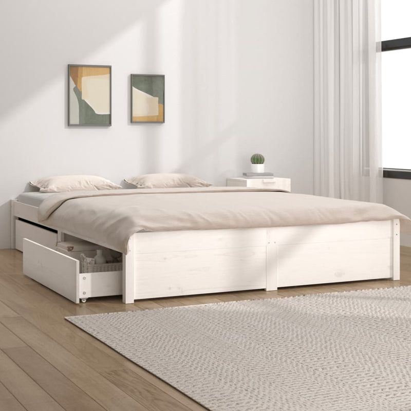 vidaXL Bed Frame without Mattress with Drawers White 183x203 cm King