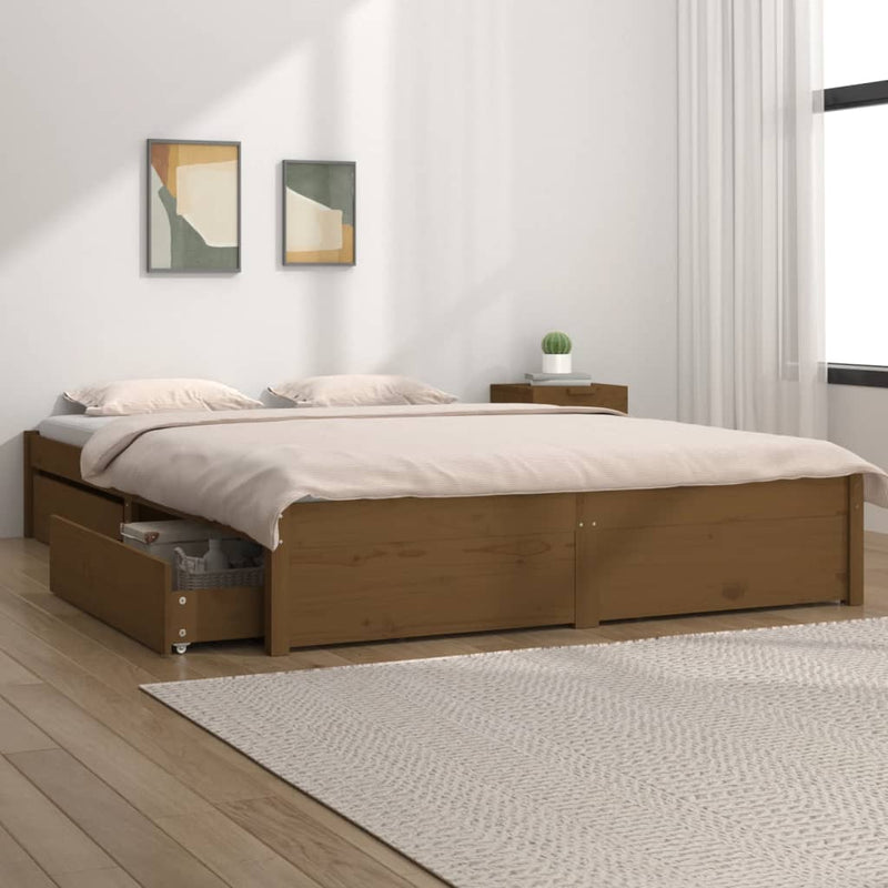 vidaXL Bed Frame without Mattress with Drawers White 183x203 cm King