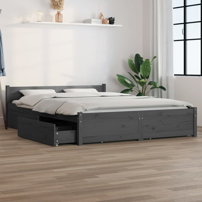 vidaXL Bed Frame without Mattress with Drawers Black 150x200 cm