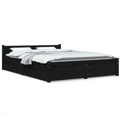 vidaXL Bed Frame without Mattress with Drawers Black 150x200 cm