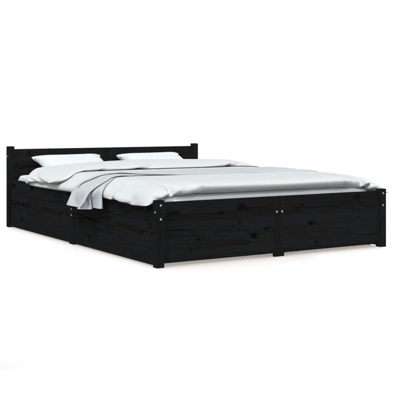 vidaXL Bed Frame without Mattress with Drawers Black 150x200 cm