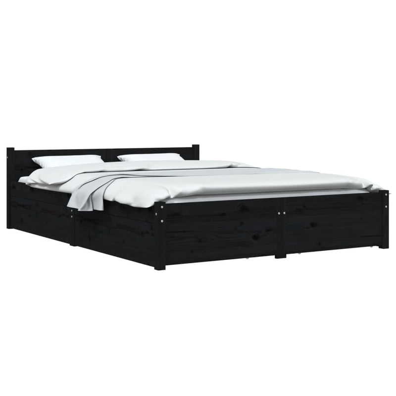 vidaXL Bed Frame without Mattress with Drawers Black 150x200 cm