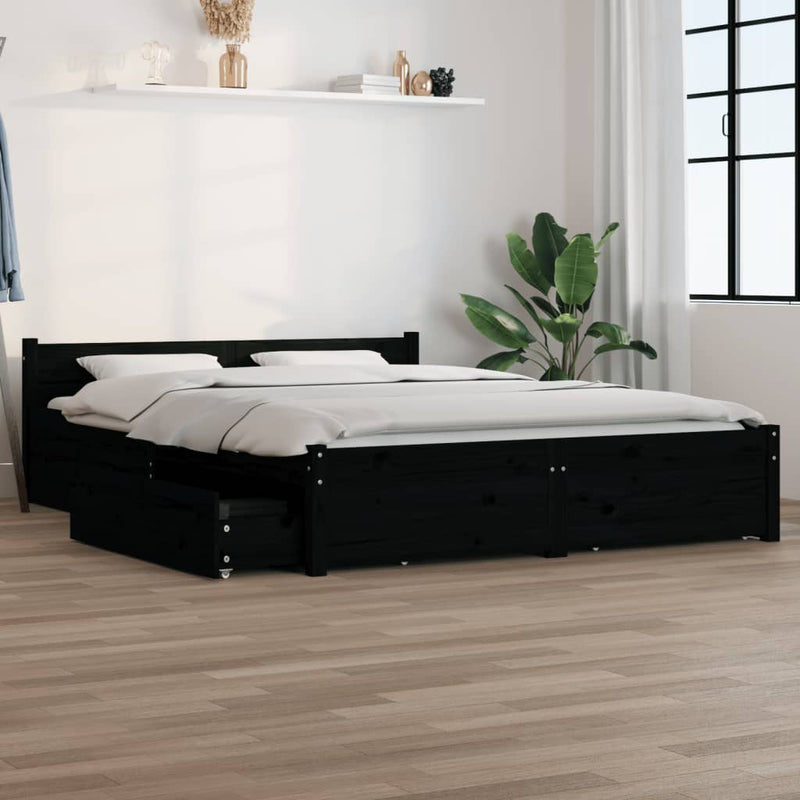 vidaXL Bed Frame without Mattress with Drawers Black 150x200 cm