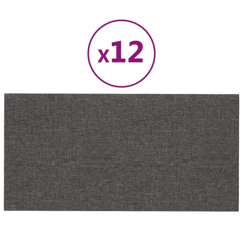 vidaXL Wall Panels 12 pcs Dark Grey 60x30 cm Fabric 2.16 m²