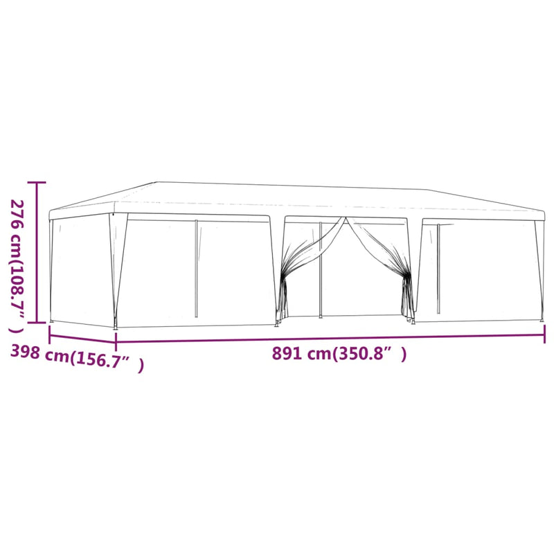vidaXL Party Tent with 8 Mesh Sidewalls Blue 9x4 m HDPE