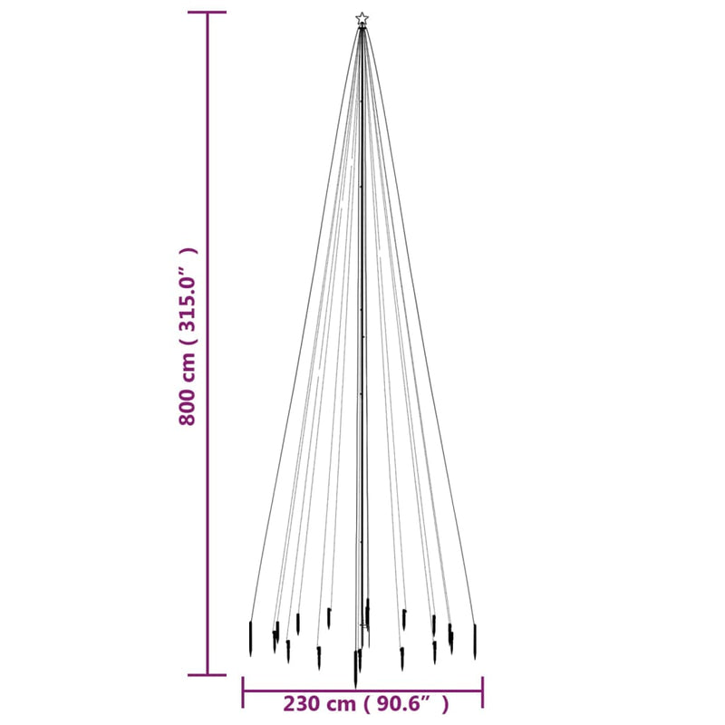vidaXL Christmas Tree with Spike Warm White 1134 LEDs 800 cm