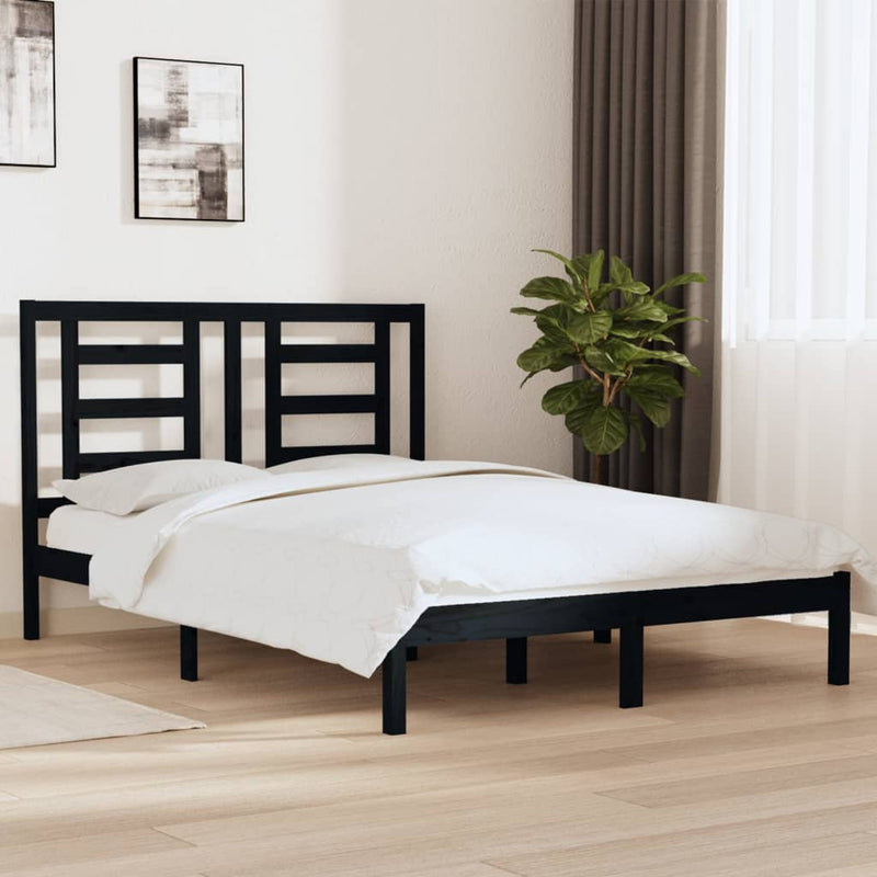 vidaXL Bed Frame without Mattress Black 135x190 cm Solid Wood Pine
