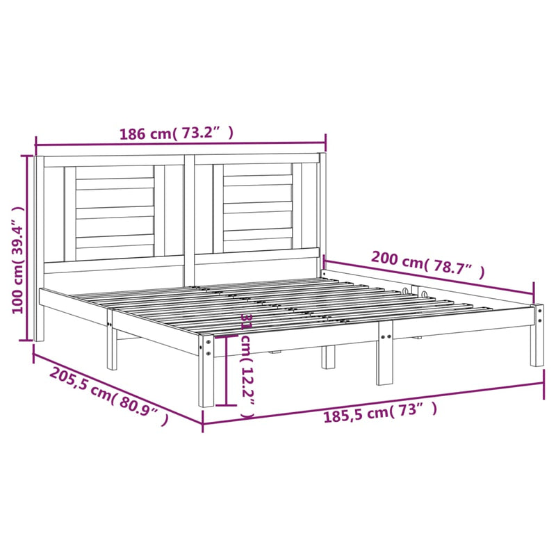 vidaXL Bed Frame without Mattress White 183x203 cm King Solid Wood