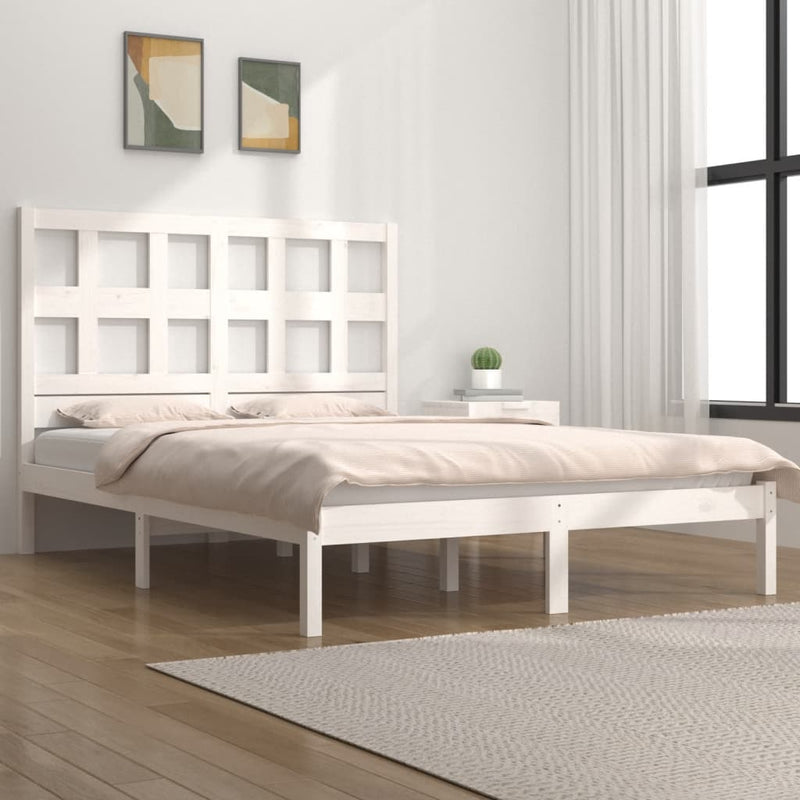 vidaXL Bed Frame without Mattress White 183x203 cm King Solid Wood Pine