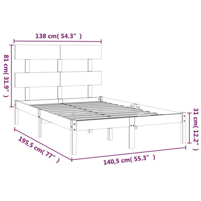 vidaXL Bed Frame without Mattress Black 135x190 cm Solid Wood