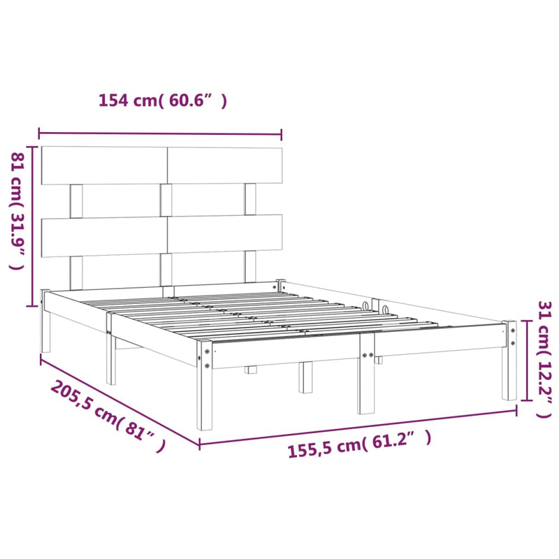 vidaXL Bed Frame without Mattress Black 150x200 cm Solid Wood
